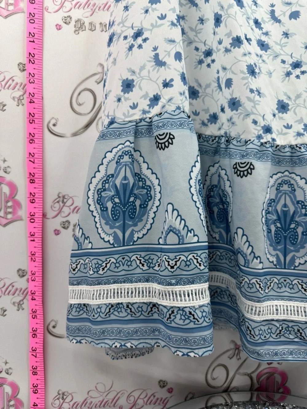 Cupshe dress beach cover up White and Blue Floral Slip Dress with Border Hem - Picture 3 of 11